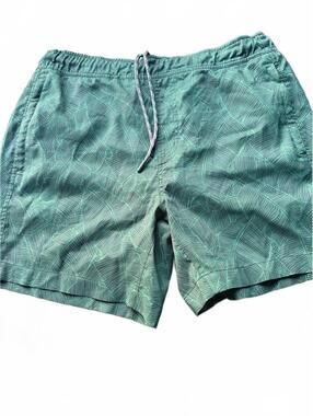 Mack Weldon Leaf Print Swim Trunks Green Medium